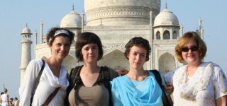 volunteers in front of the Taj Mahal
