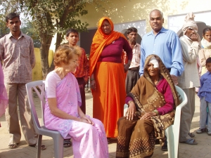 an elderly lady who has just had a successful operation