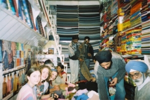 shopping for material for clothes